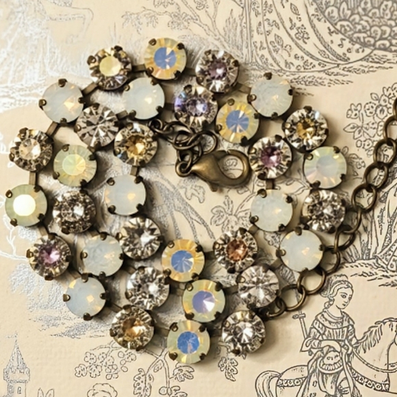 White Opal and AB Crystal Necklace & Earrings on Brass - Picture 1 of 8